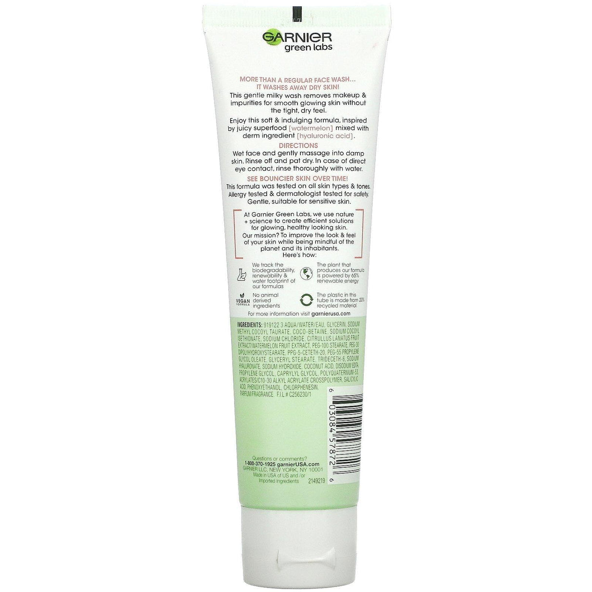 Garnier, Green Labs, Smoothing Milky Wash, Hyalu-Melon, 4.4 fl oz (130 ml) - Supply Center USA