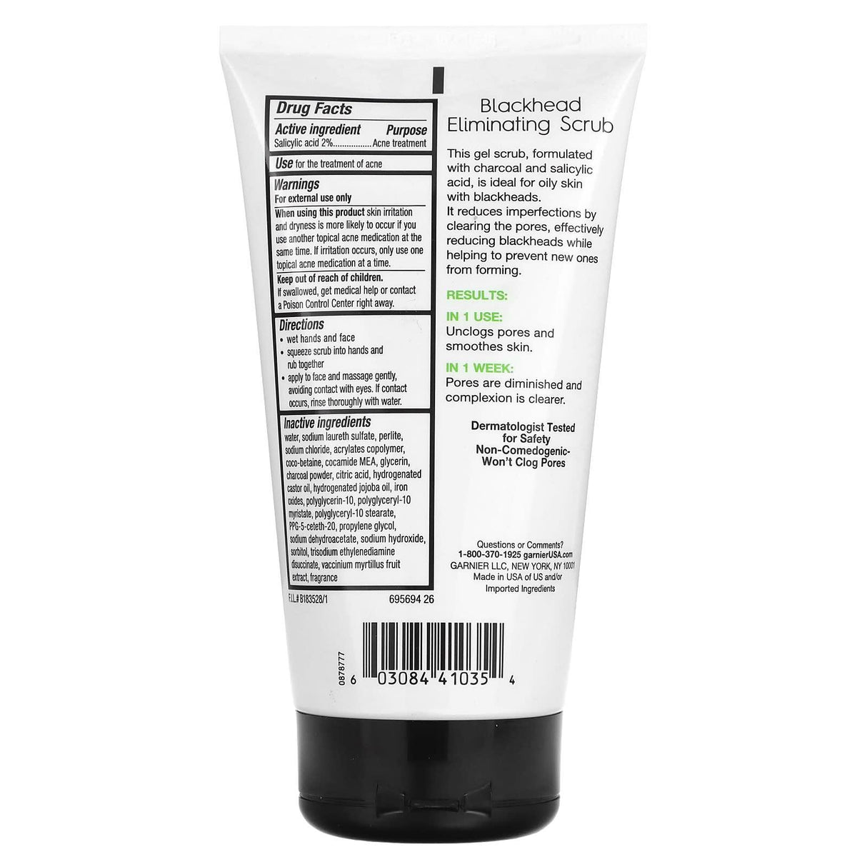 Garnier, SkinActive, Blackhead Eliminating Scrub with Charcoal, 5 fl oz (150 ml) - Supply Center USA