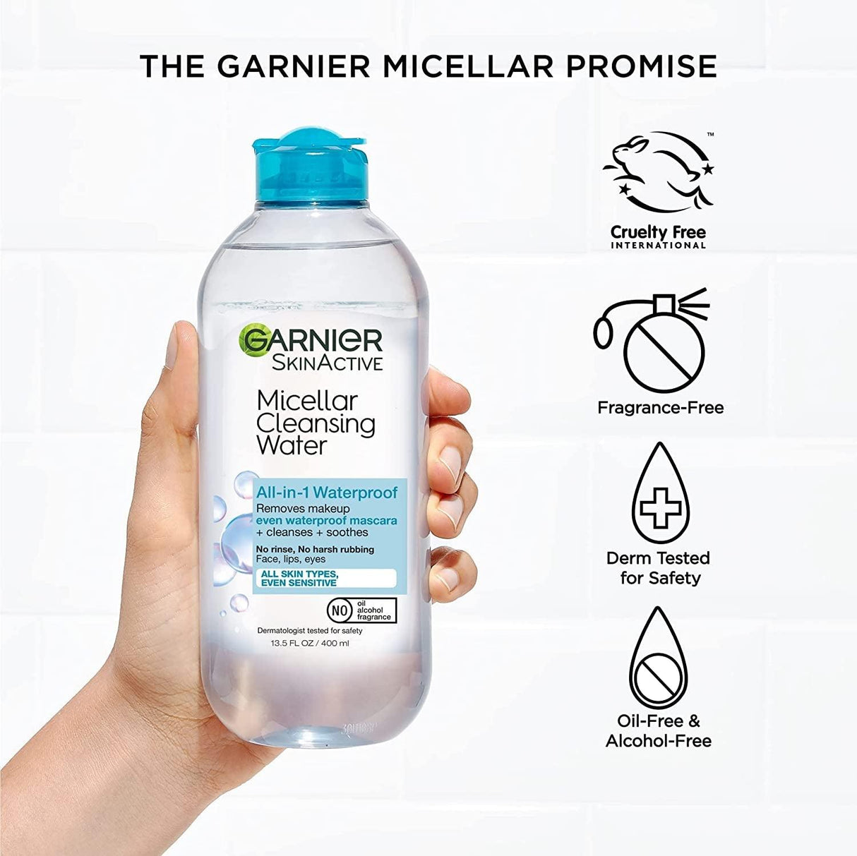 Garnier Skinactive Micellar Water for Waterproof Makeup, Facial Cleanser & Makeup Remover, 13.5 Fl Oz (400Ml), 1 Count (Packaging May Vary) - Supply Center USA