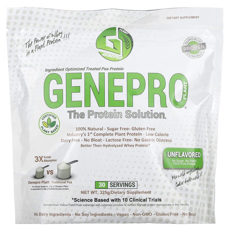 GENEPRO, Plant The Protein Solution, Unflavored, 325 g - Supply Center USA