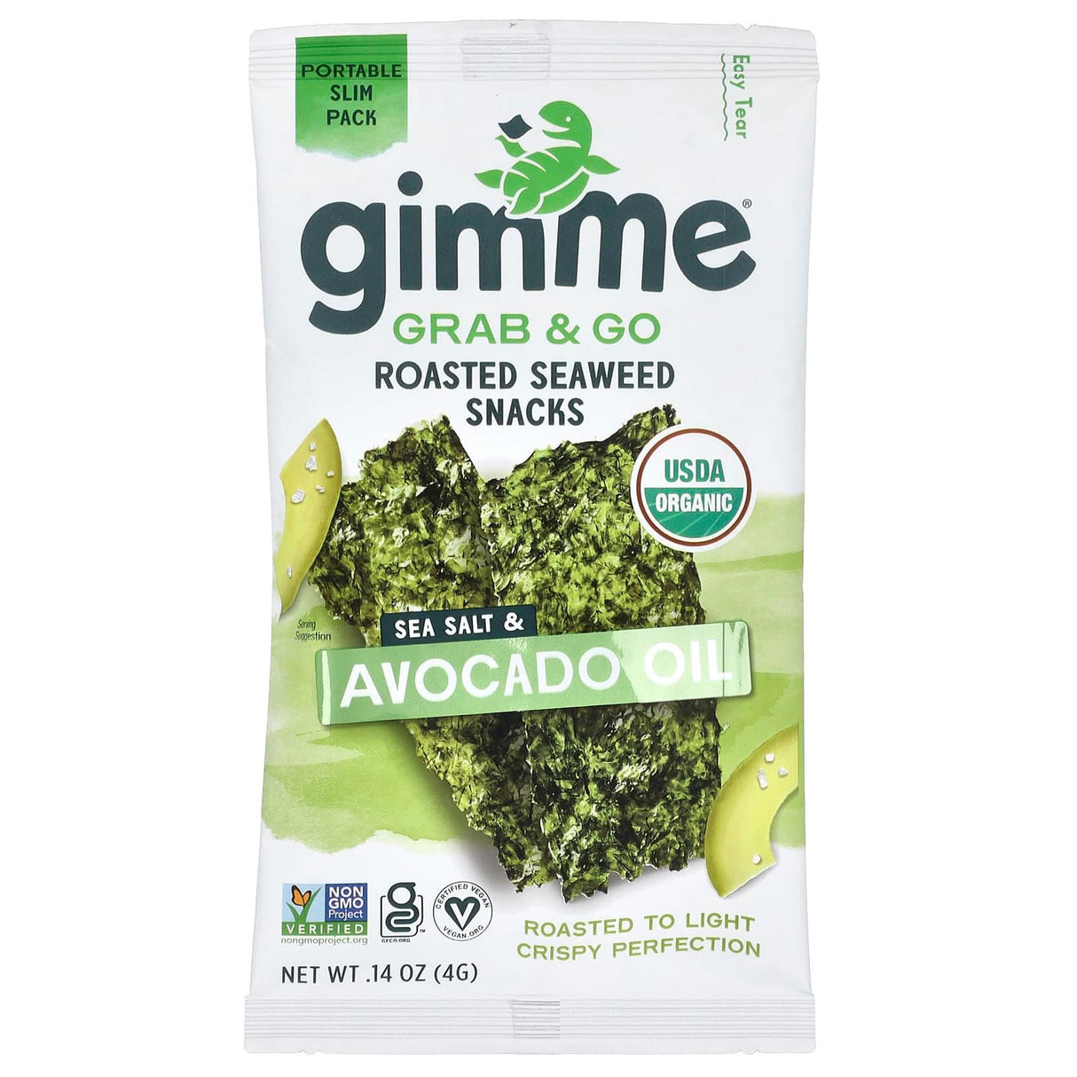 gimMe, Grab & Go Roasted Seaweed Snacks, Sea Salt & Avocado Oil, 5 Pack, 0.14 oz (4 g) Each - Supply Center USA