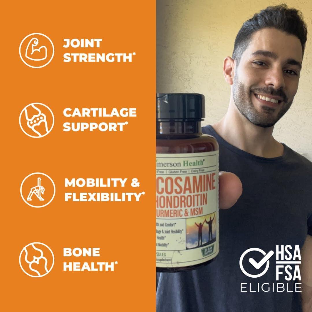 Glucosamine Chondroitin MSM Turmeric Boswellia - Joint Support Supplement. Antioxidant Properties. Helps with Inflammatory Response. Occasional Discomfort Relief for Back, Knees & Hands. 90 Capsules - Supply Center USA