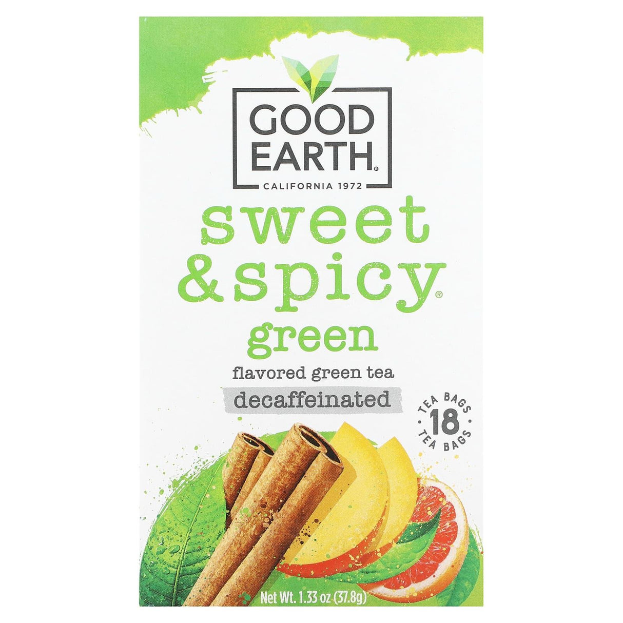 Good Earth Teas, Green Tea, Sweet & Spicy, Green, Decaffeinated , 18 Tea Bags, 1.33 oz (37.8 g) - Supply Center USA