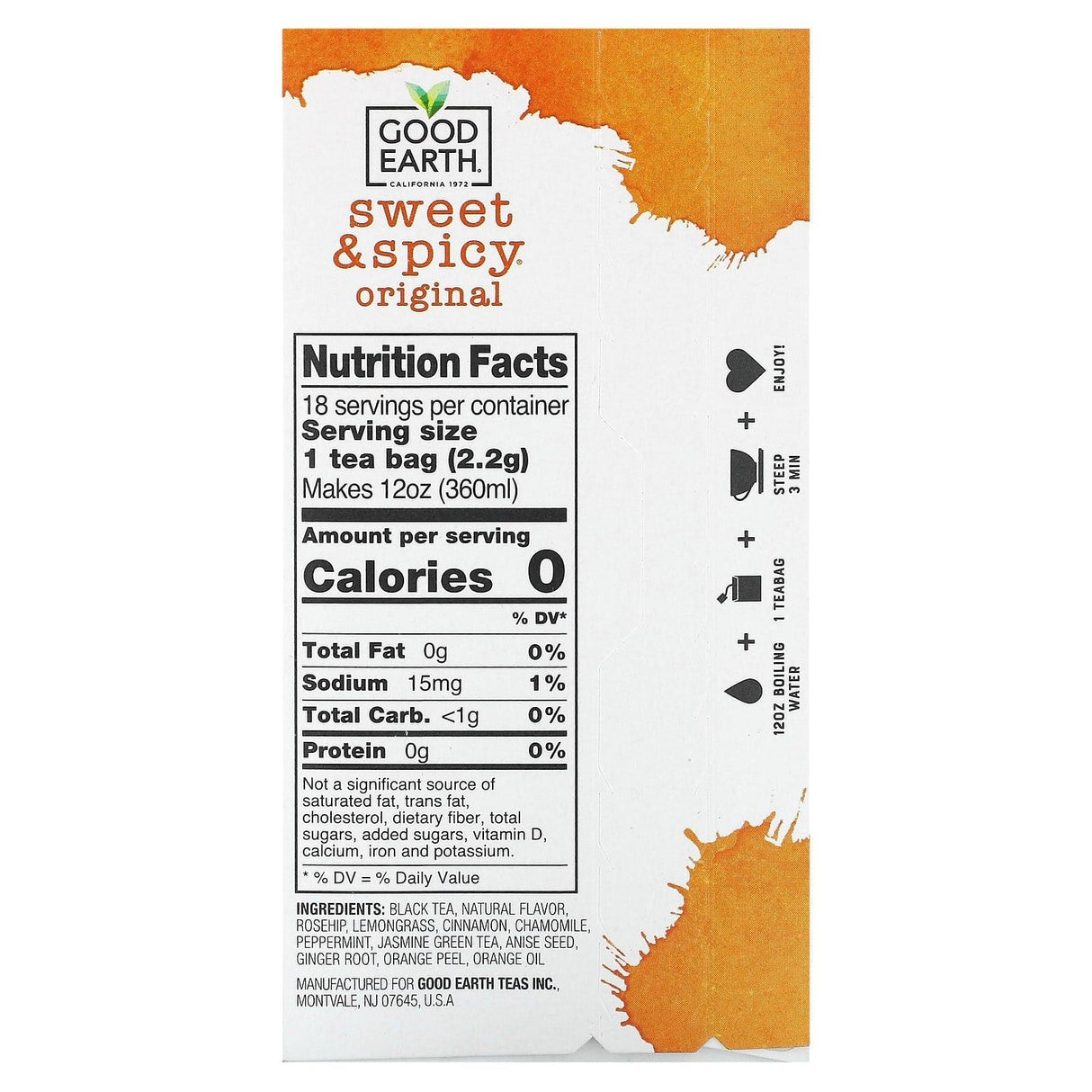 Good Earth Teas, Herbal & Black Tea, Sweet & Spicy, Original, 18 Tea Bags, 1.43 oz (40.5 g) - Supply Center USA