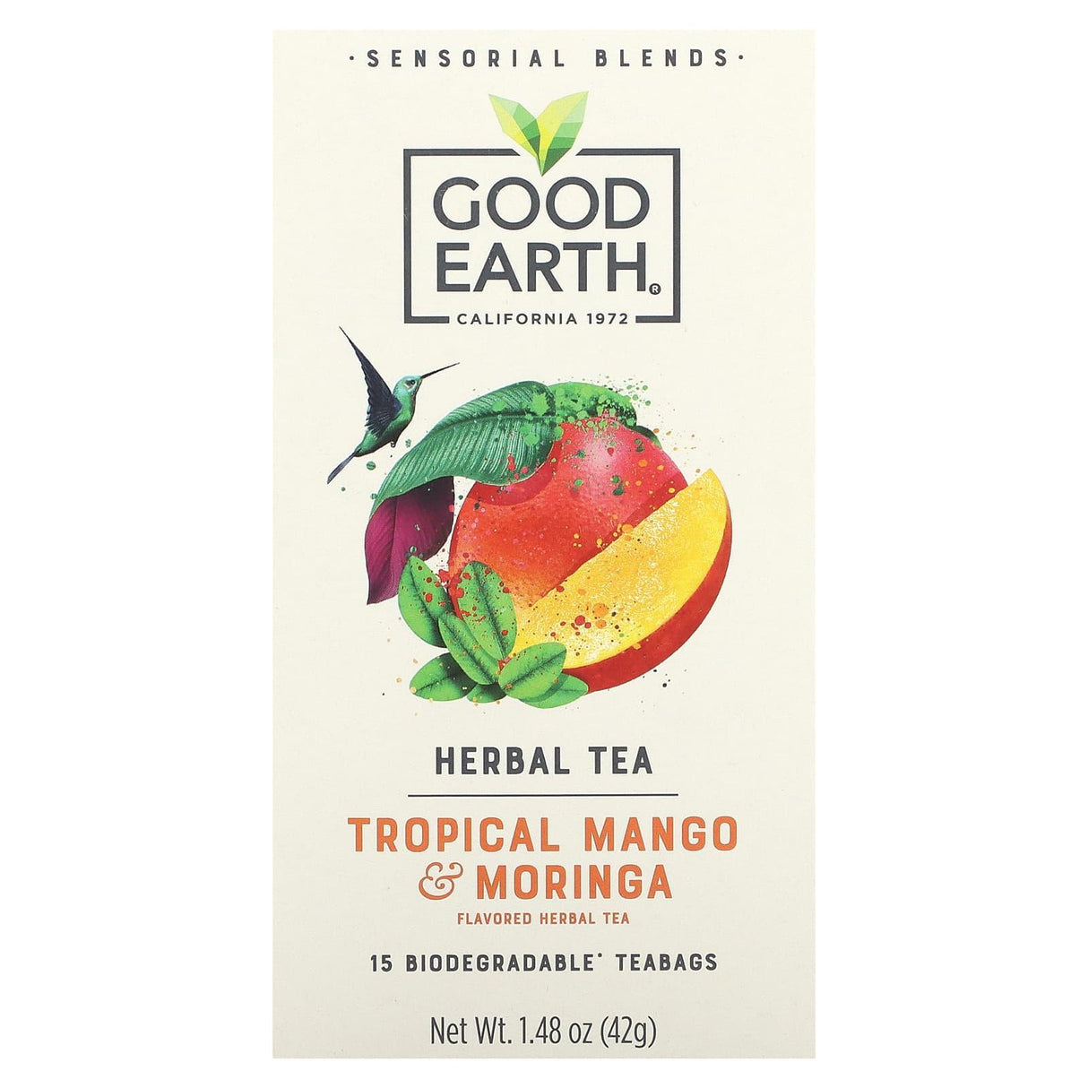 Good Earth Teas, Sensorial Blends, Herbal Tea, Tropical Mango & Moringa, 15 Biodegradable Teabags, 1.48 oz (42 g) - Supply Center USA