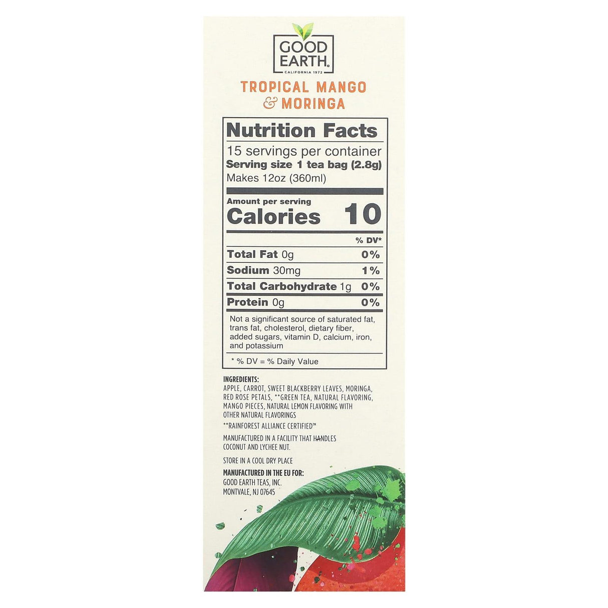 Good Earth Teas, Sensorial Blends, Herbal Tea, Tropical Mango & Moringa, 15 Biodegradable Teabags, 1.48 oz (42 g) - Supply Center USA