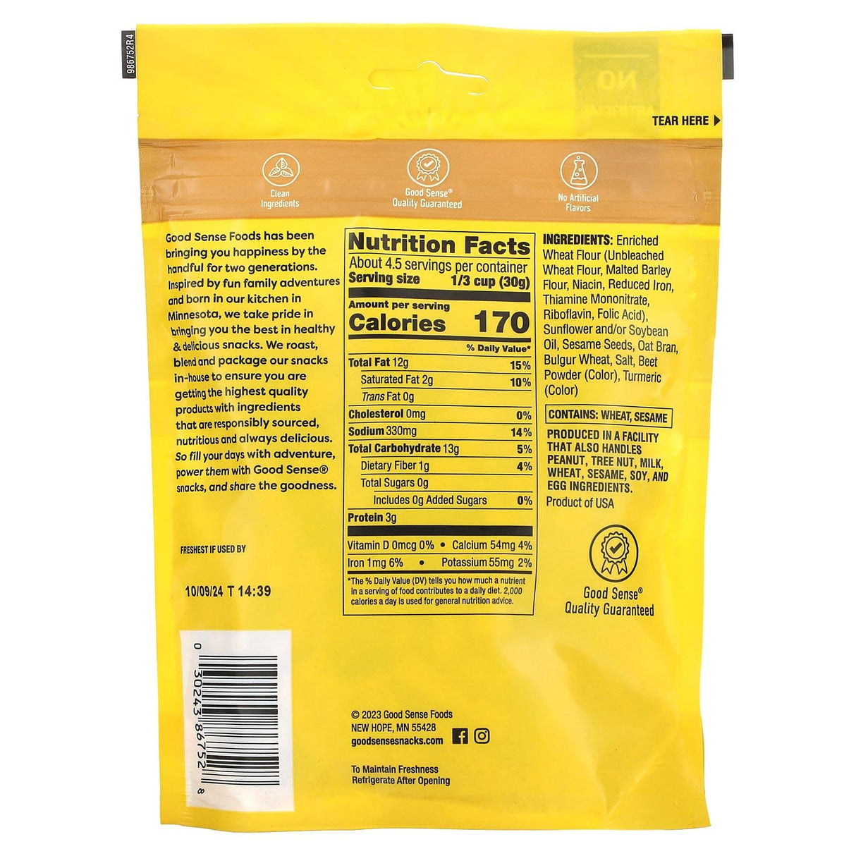 Good Sense, Sesame Oat Bran Sticks, Savory, Crunchy, 5 oz (142 g) - Supply Center USA