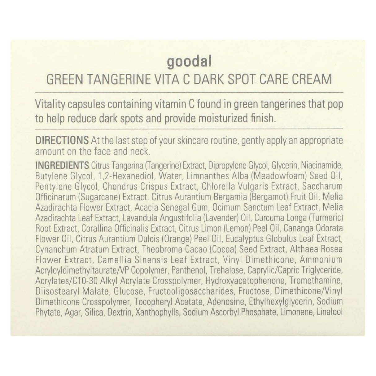 Goodal, Green Tangerine Vita C Dark Spot Care Cream, 1.69 fl oz (50 ml) - Supply Center USA