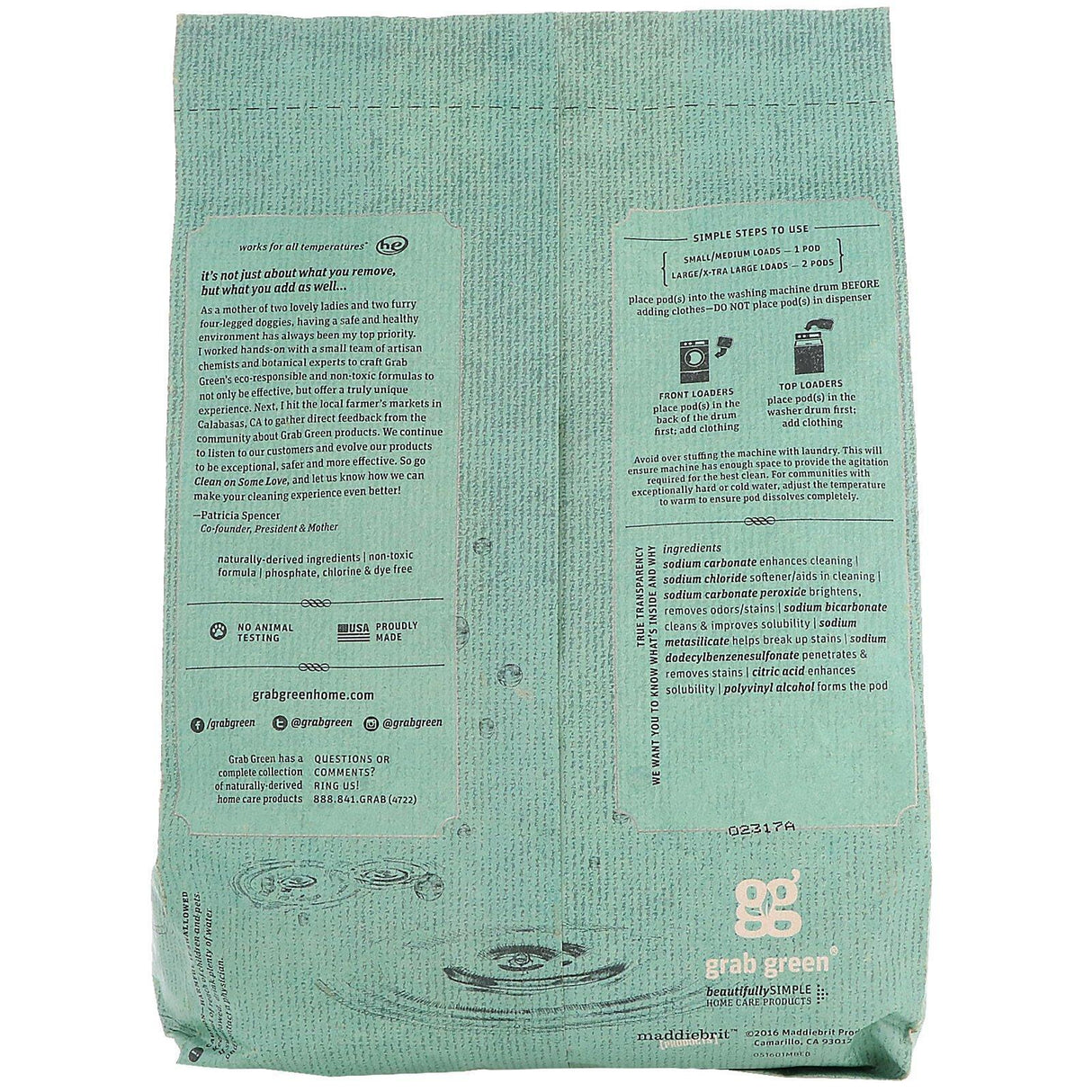 Grab Green, Stoneworks, Laundry Detergent Pods, Rain, 50 Loads, 1.65 lbs (750 g) - Supply Center USA