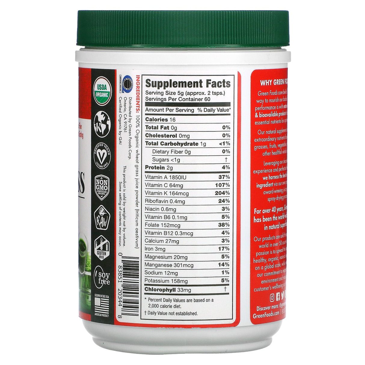 Green Foods Corporation, Organic and Raw, Wheatgrass Shots, 10.6 oz (300 g) - Supply Center USA