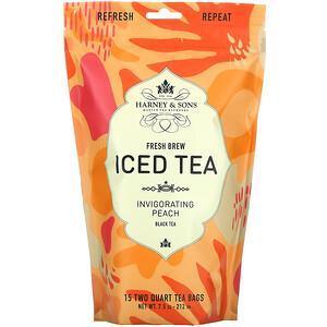 Harney & Sons, Fresh Brew Iced Tea, Black Tea, Invigorating Peach, 15 Tea Bags, 7.5 oz (212 g) - Supply Center USA