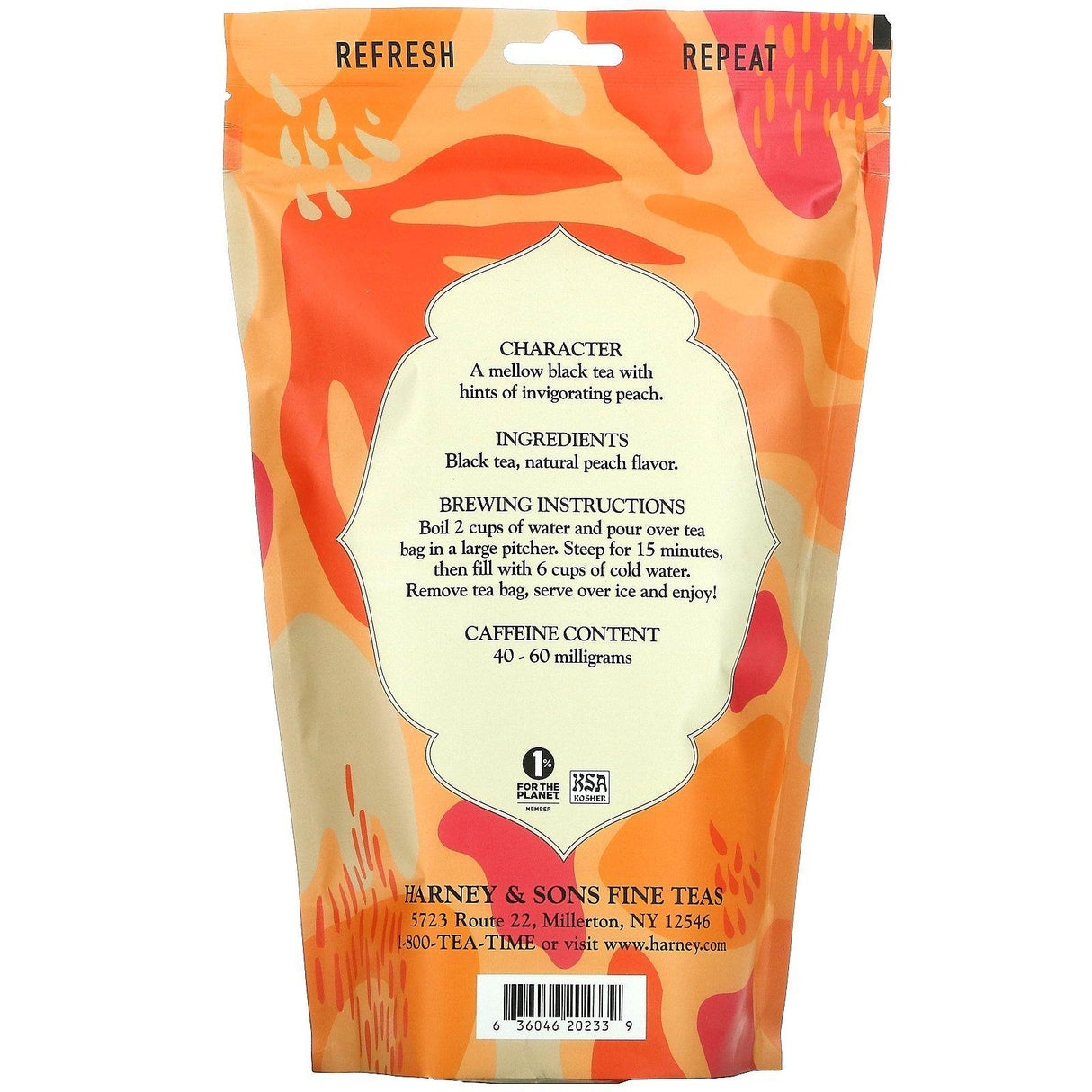 Harney & Sons, Fresh Brew Iced Tea, Black Tea, Invigorating Peach, 15 Tea Bags, 7.5 oz (212 g) - Supply Center USA