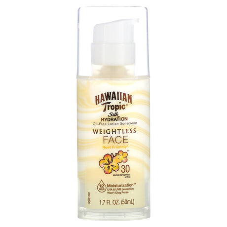 Hawaiian Tropic, Silk Hydration, Weightless Face, Oil-Free Sunscreen Lotion, SPF 30, 1.7 oz (50 ml) - Supply Center USA