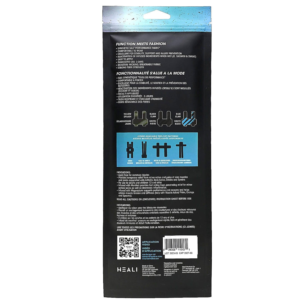 Heali Medical Corp, Breathable Elastic Kinesiology Tape, Low Back, 3 Pre-Cut Applications - Supply Center USA