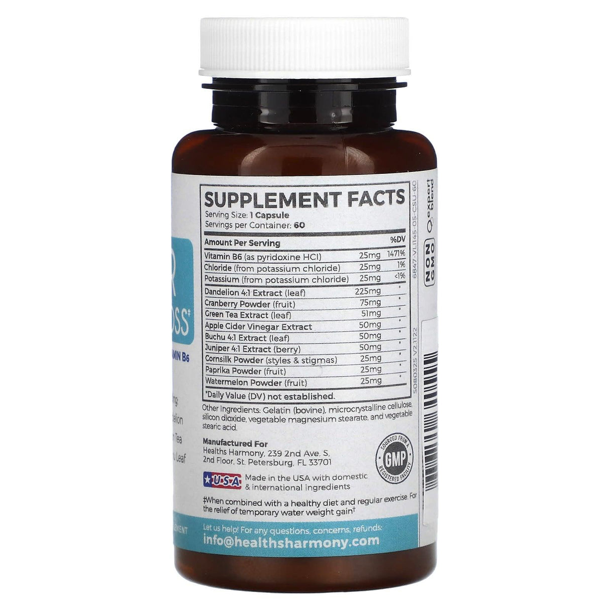 Healths Harmony, Water Weight Loss, 60 Capsules - Supply Center USA