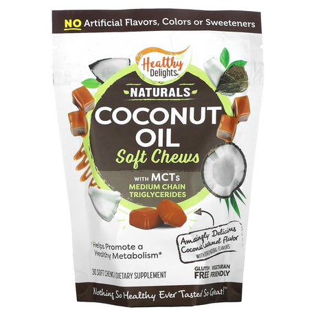 Healthy Delights, Naturals, Coconut Oil Soft Chews with MCTs, Coconut Caramel, 30 Soft Chews - Supply Center USA