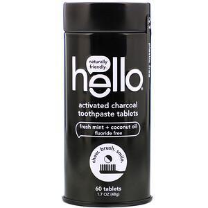 Hello, Activated Charcoal Toothpaste Tablets, Fresh Mint + Coconut Oil, 60 Tablets - Supply Center USA