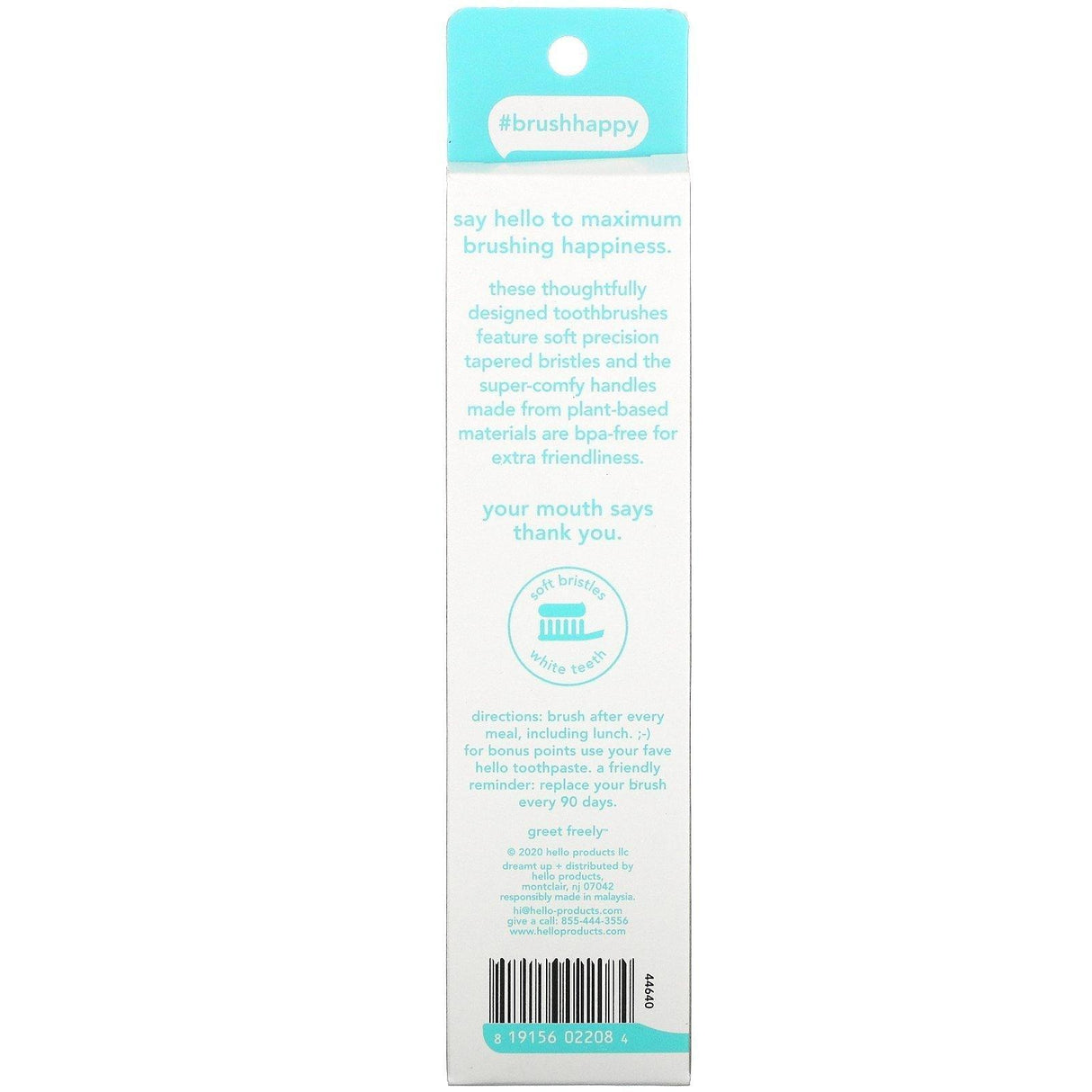 Hello, BPA-Free Toothbrushes, Soft, Green/Blue, 2 Toothbrushes - Supply Center USA