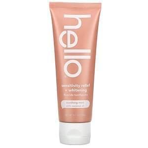 Hello, Sensitivity Relief + Whitening Fluoride Toothpaste with Coconut Oil, Soothing Mint, 4.7 oz (133 g) - Supply Center USA
