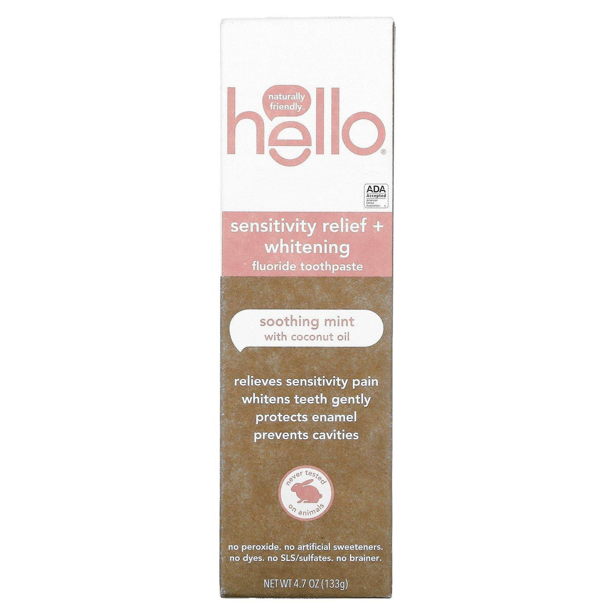 Hello, Sensitivity Relief + Whitening Fluoride Toothpaste with Coconut Oil, Soothing Mint, 4.7 oz (133 g) - Supply Center USA