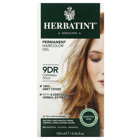 Herbatint (Antica Herbavita), Permanent Haircolor Gel, 9DR, Copperish Gold, 4.56 fl oz (135 ml) - Supply Center USA