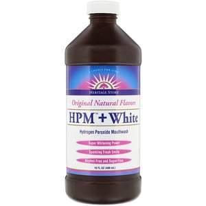 Heritage Store, HPM + White, Hydrogen Peroxide Mouthwash, Super Whitening Power, 16 fl oz (480 ml) - Supply Center USA