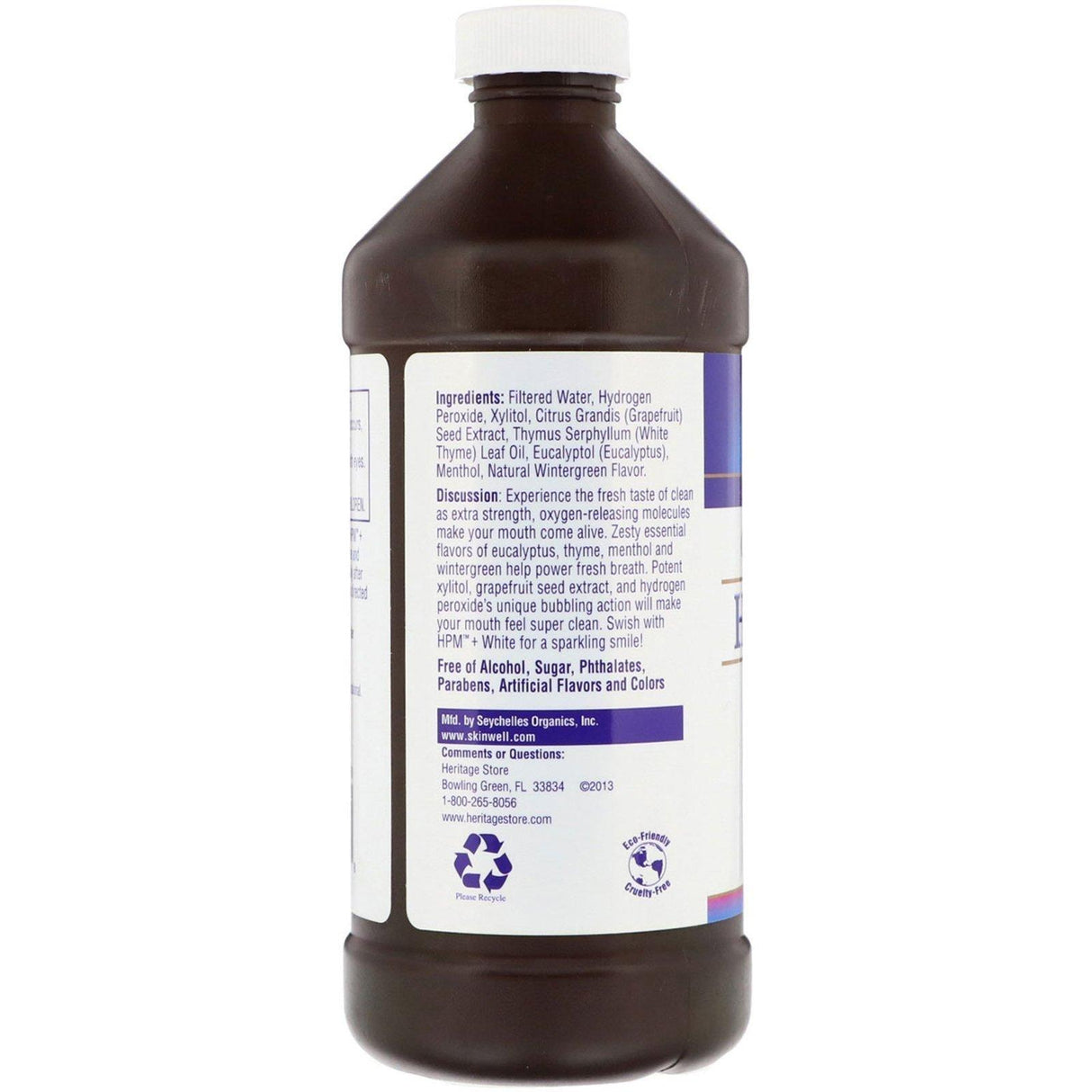 Heritage Store, HPM + White, Hydrogen Peroxide Mouthwash, Super Whitening Power, 16 fl oz (480 ml) - Supply Center USA