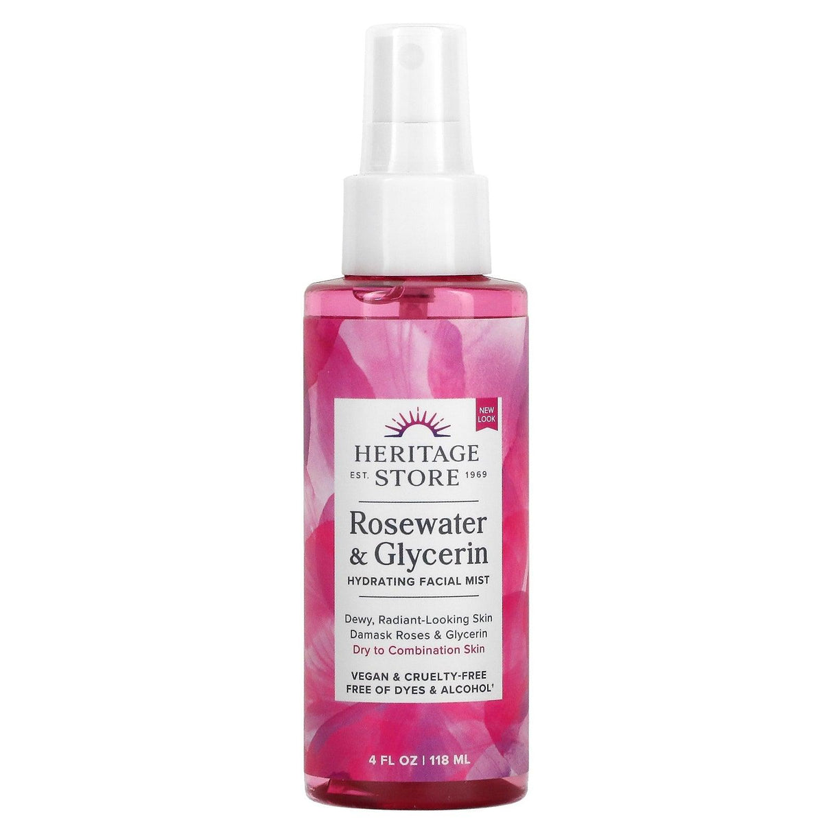 Heritage Store, Rosewater & Glycerin, Hydrating Facial Mist, 4 fl oz (118 ml) - Supply Center USA