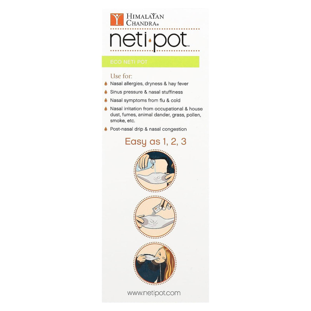Himalayan Chandra, Eco Neti Pot with Neti Salt Saches, 2.16 g - Supply Center USA