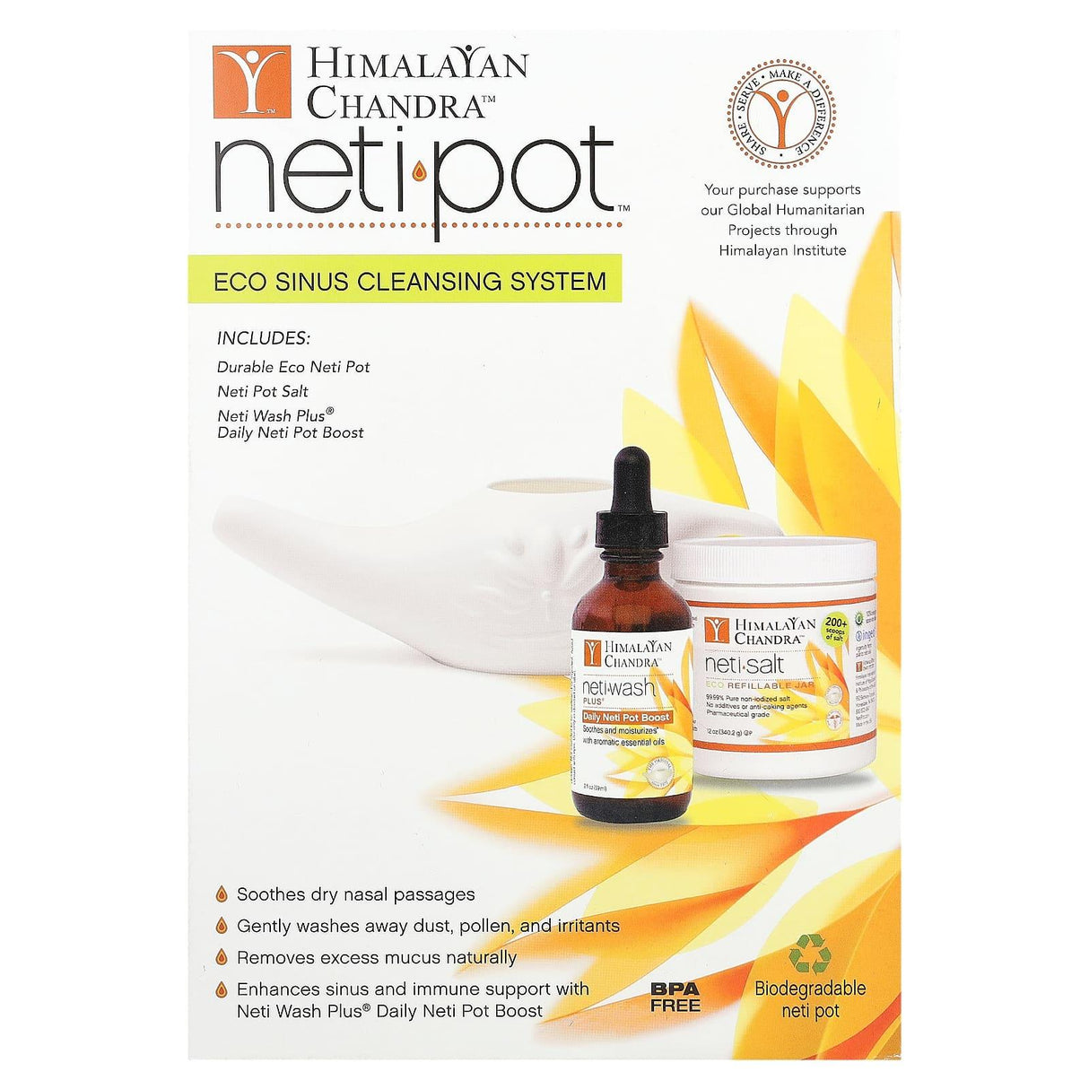 Himalayan Chandra, Neti Pot, Eco Sinus Cleansing System, 3 Piece Kit - Supply Center USA
