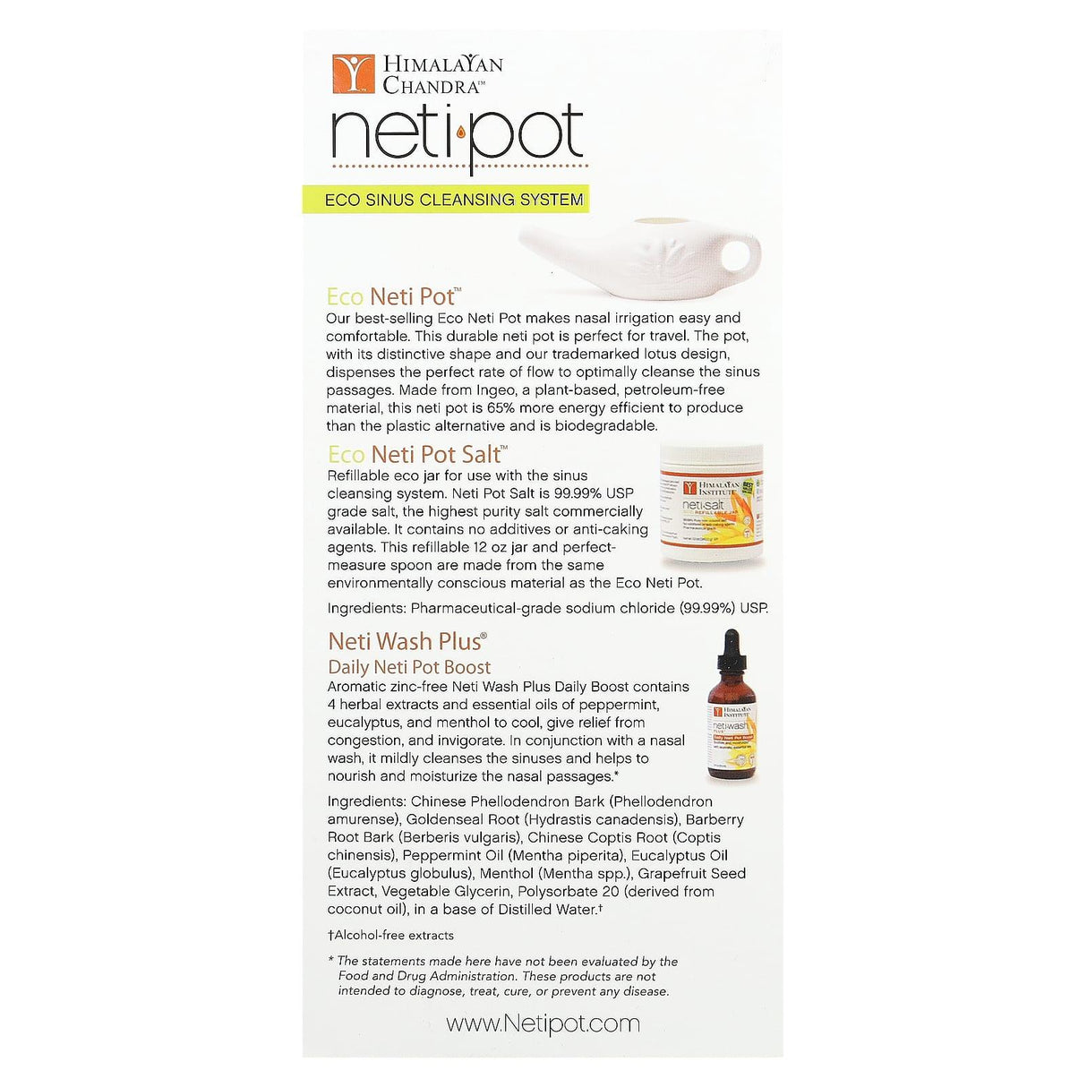 Himalayan Chandra, Neti Pot, Eco Sinus Cleansing System, 3 Piece Kit - Supply Center USA