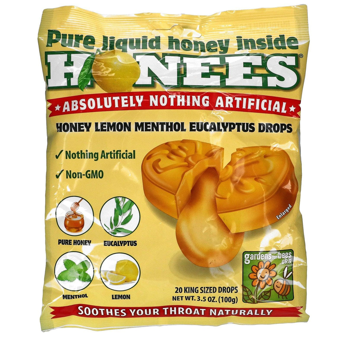 Honees, Cough Drops, Honey Lemon, 20 King Sized Cough Drops - Supply Center USA