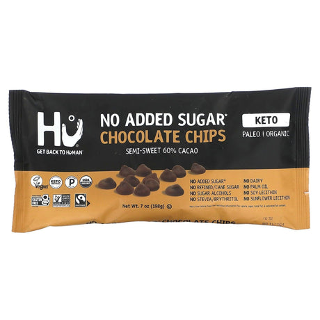 Hu, No Added Sugar Chocolate Chips, Semi Sweet 60% Cacao, 7 oz (198 g) - Supply Center USA