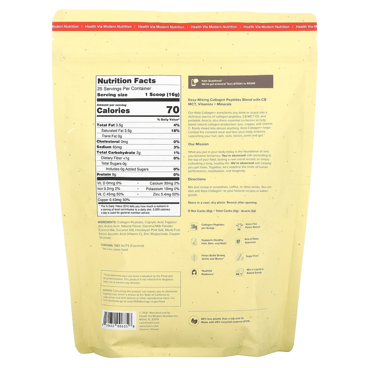 HVMN, Keto Collagen+, Vanilla, 14.4 oz (410 g) - Supply Center USA