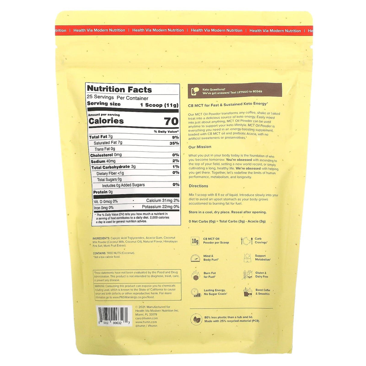 HVMN, MCT Oil Powder, Vanilla, 10 oz (285 g) - Supply Center USA