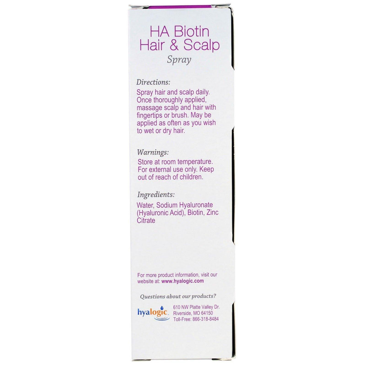 Hyalogic, HA Biotin Hair & Scalp Spray, 4 fl oz (118 ml) - Supply Center USA
