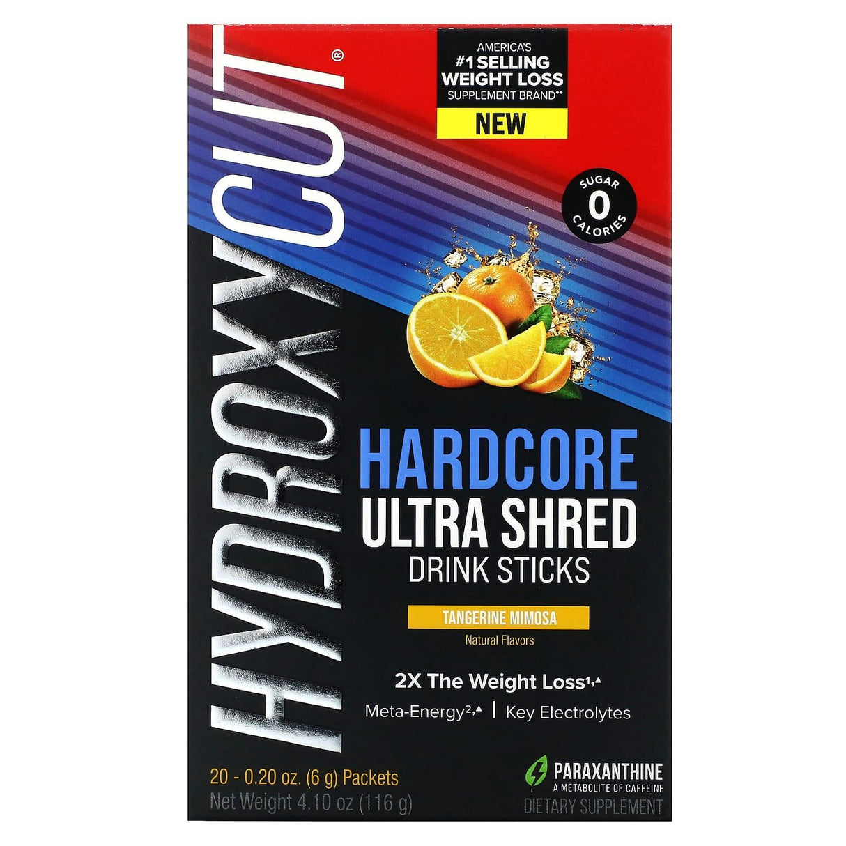 Hydroxycut, Hardcore Ultra Shed Drink Sticks, Tangerine Mimosa, 20 Packets, 0.2 oz (6 g) Each - Supply Center USA