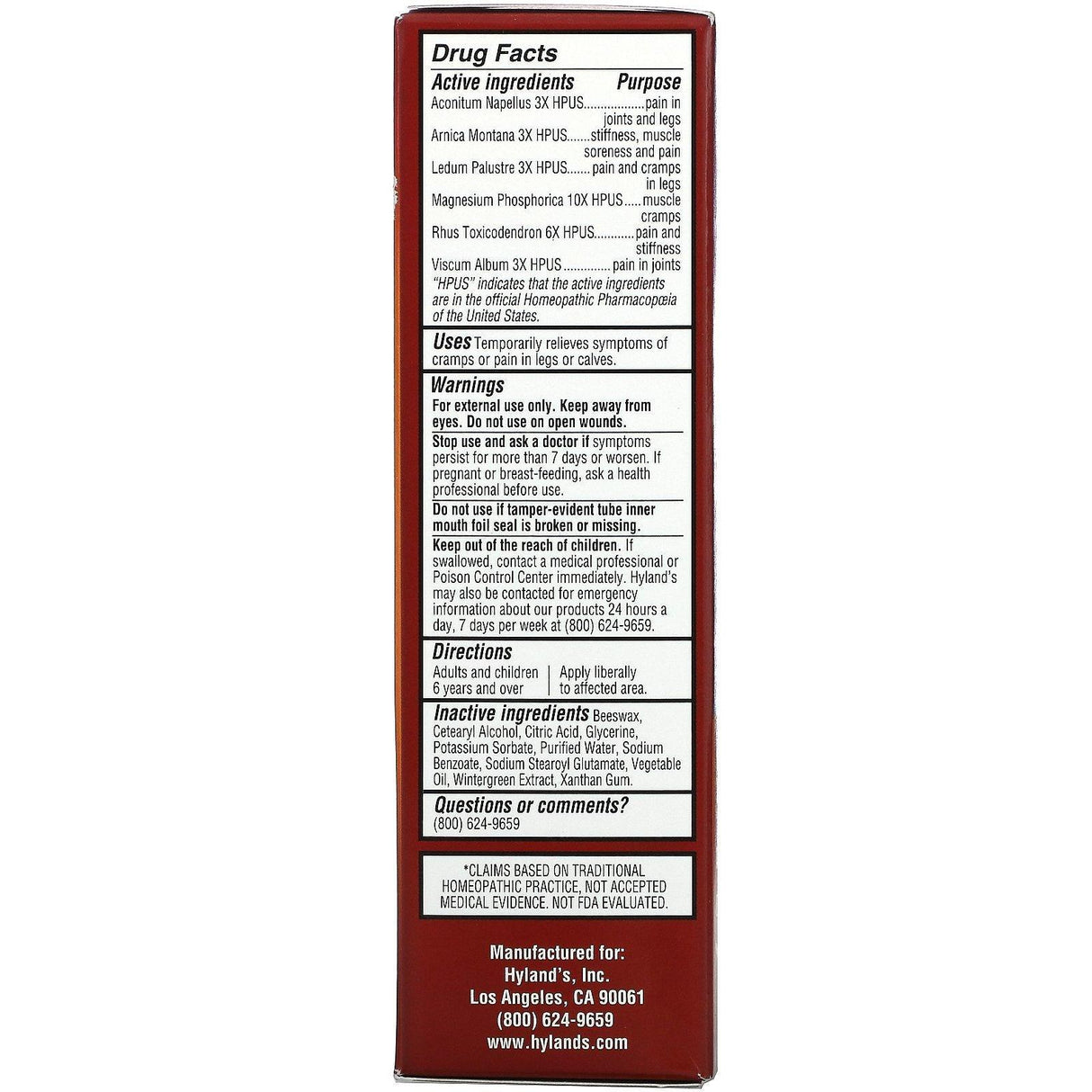 Hyland's, Leg Cramps Ointment, 2.5 oz (70.9 g) - Supply Center USA