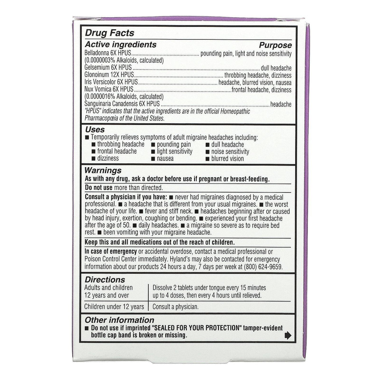 Hyland's, Migraine Relief, 100 Quick-Dissolving Tablets - Supply Center USA