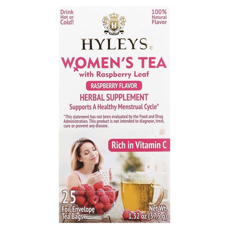 Hyleys Tea, Women's Tea with Raspberry Leaf, Raspberry, 25 Foil Envelop Tea Bags, 0.05 oz (1.5 g) Each - Supply Center USA