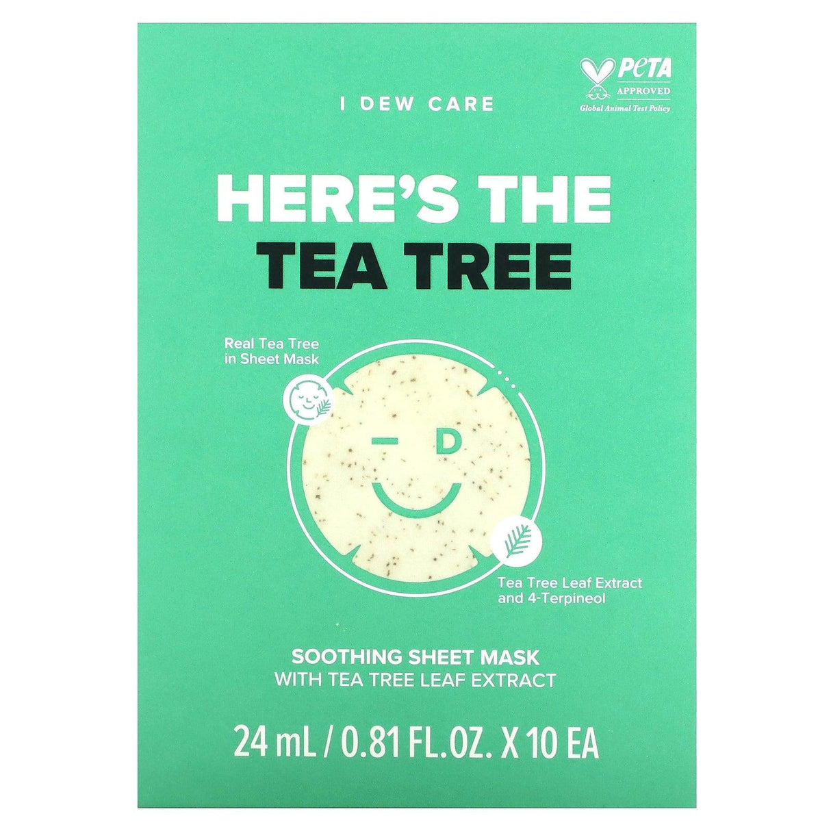 I Dew Care, Here´s The Tea Tree, Soothing Beauty Sheet Mask , 10 Sheet Masks, 0.81 fl oz (24 ml) Each - Supply Center USA
