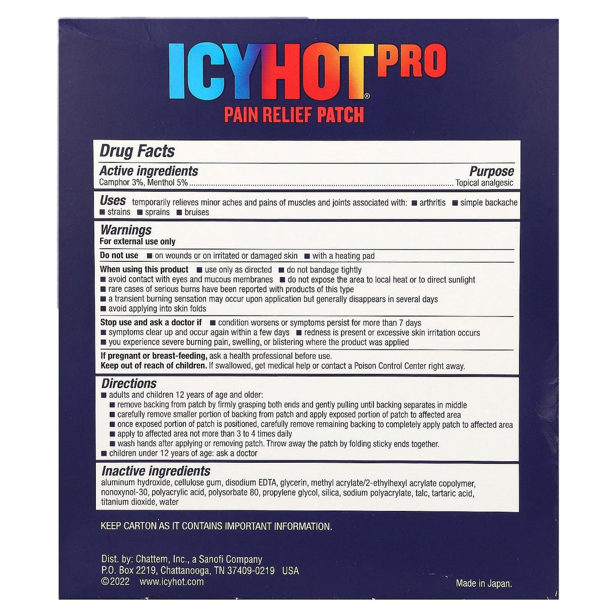 Icy Hot, Pro Pain Relief Patch , 5 Patches - Supply Center USA