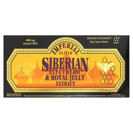 Imperial Elixir, Siberian Eleuthero & Royal Jelly Extract, Alcohol Free, 4000 mg, 30 Bottles, 0.34 fl oz (10 ml) Each - Supply Center USA