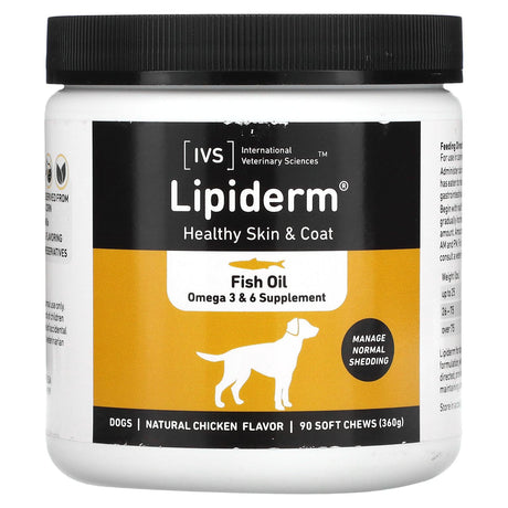 International Veterinary Sciences, Lipiderm, Healthy Skin & Coat, Dogs, Natural Chicken, 90 Soft Chews, 360 g - Supply Center USA