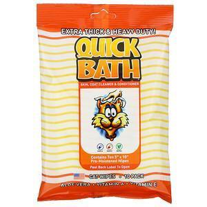 International Veterinary Sciences, Quick Bath, Skin, Coat Cleaner & Conditioner, Cat Wipes, 10 Pack - Supply Center USA