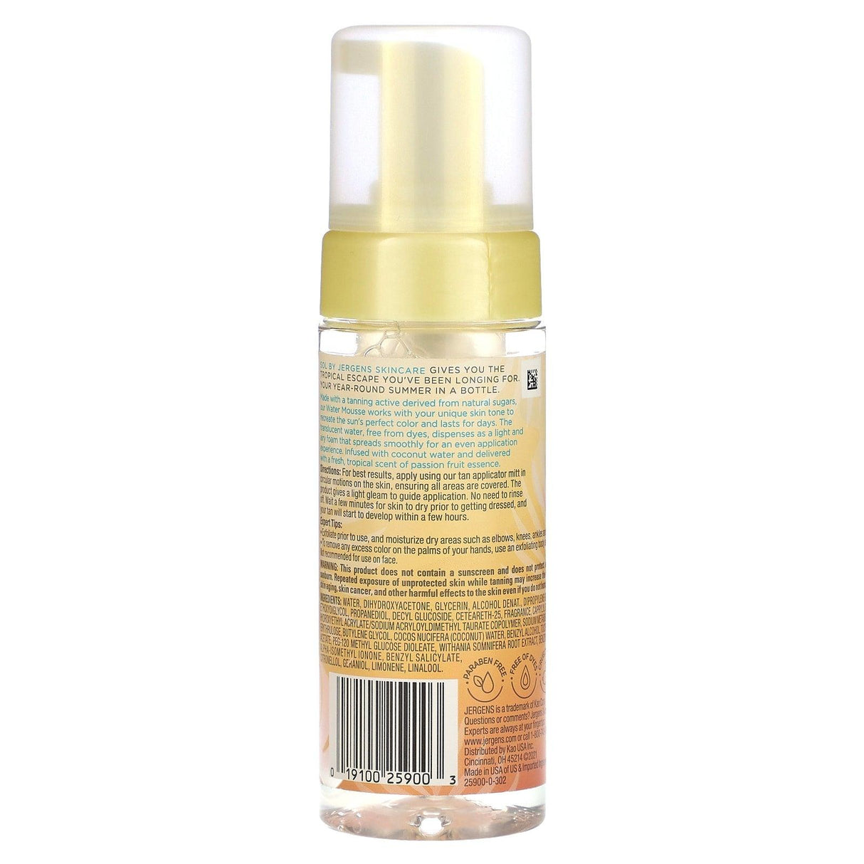 Jergens, Sol, Water Mousse Sunless Tanning, Deep, 5 fl oz (147 ml) - Supply Center USA
