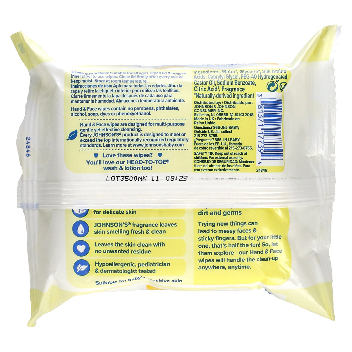 Johnson & Johnson, Hand & Face Wipes, 25 Wipes - Supply Center USA