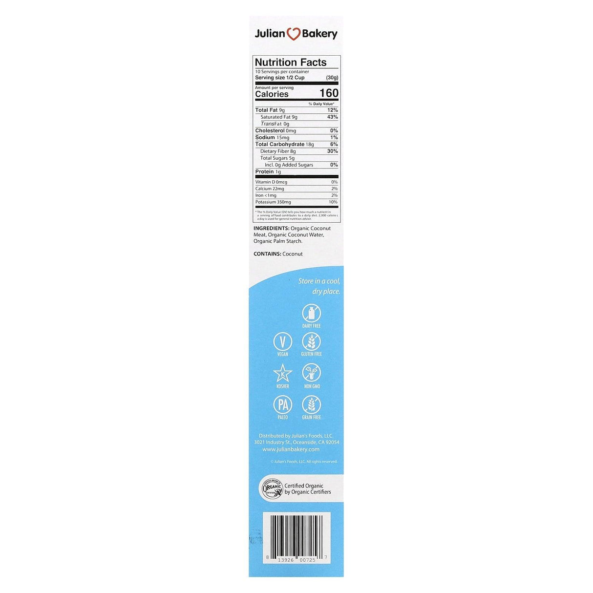 Julian Bakery, Paleo Thin, Coconut Flakes, 10.58 oz (300 g) - Supply Center USA