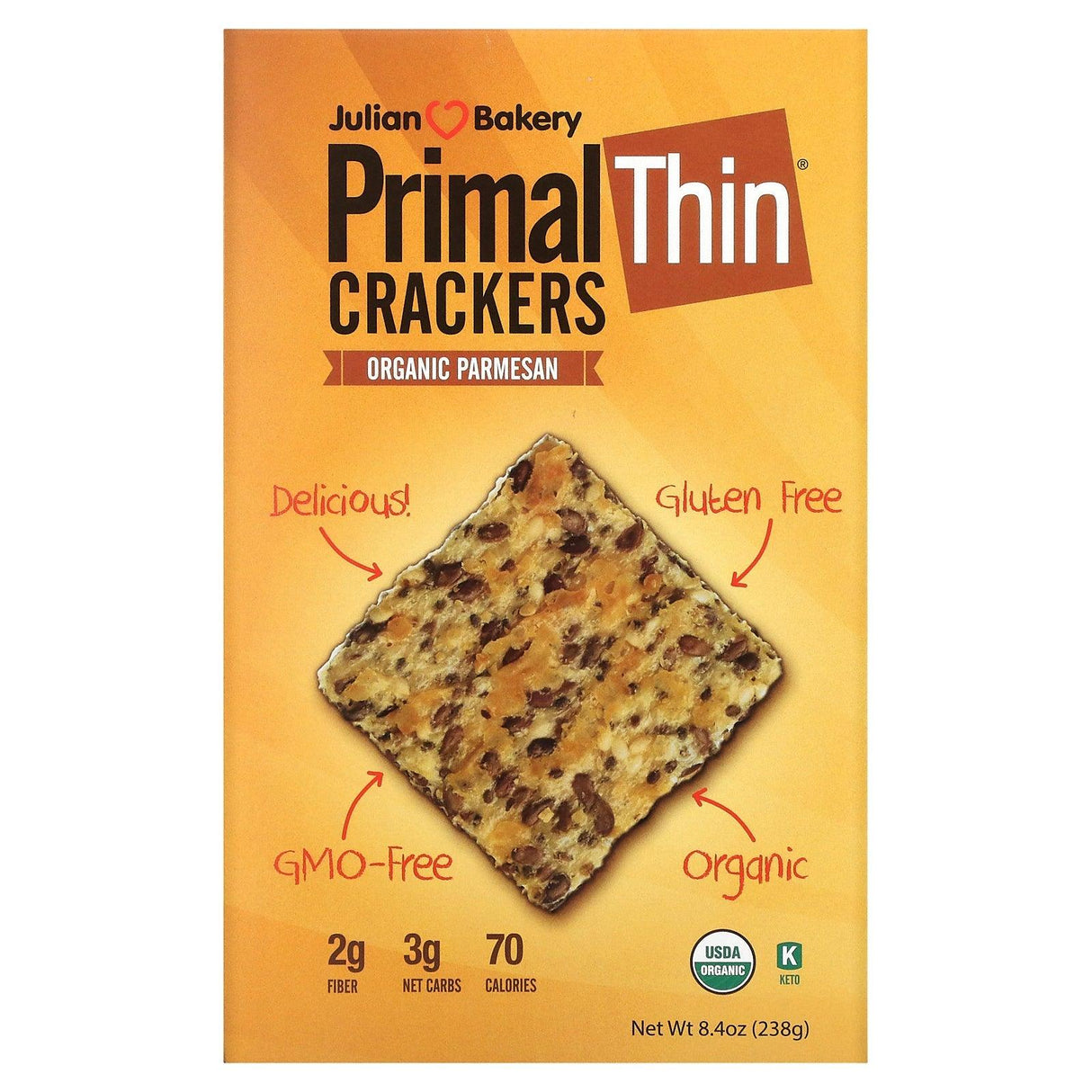 Julian Bakery, Primal Thin Crackers, Organic Parmesan, 8.4 oz (238 g) - Supply Center USA