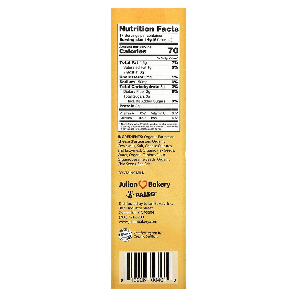 Julian Bakery, Primal Thin Crackers, Organic Parmesan, 8.4 oz (238 g) - Supply Center USA